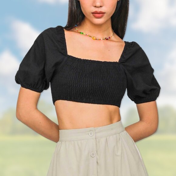 wild fable Tops - NWT Black Puff Short-Sleeve Smocked Crop Top - Womens Size XL - Wild Fable Shirt